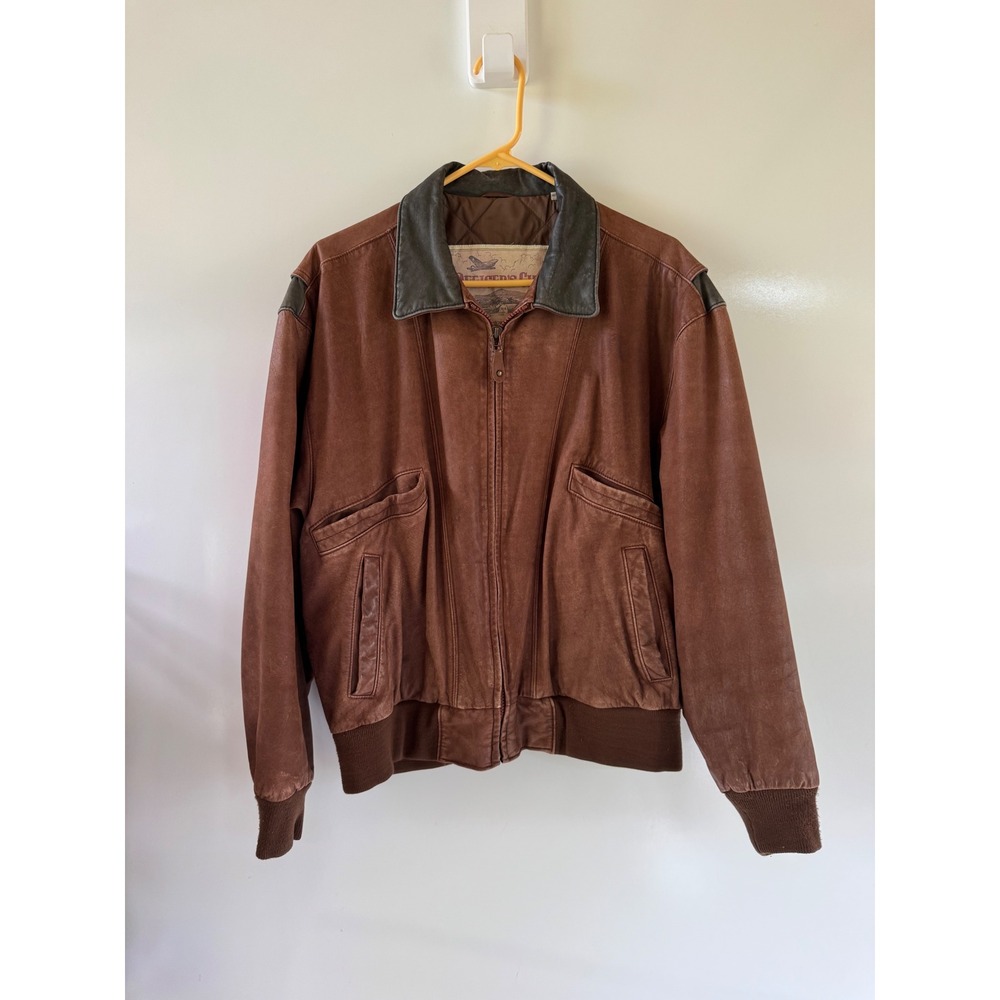 Officers Club Londontown Mens Brown Leather Bomber Jacket Flight Aviator Medium